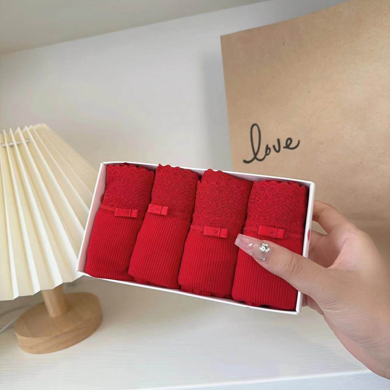 小兰裙本命年结婚大红螺纹棉透气中腰包臀三角内裤短裤女士3099,淘宝优惠券,粉丝福利购,淘宝优惠卷