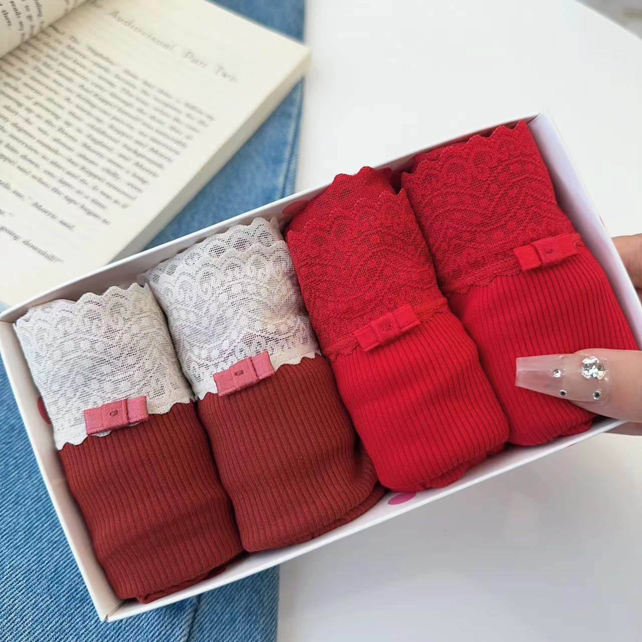 小兰裙本命年结婚大红螺纹棉透气中腰包臀三角内裤短裤女士3099,淘宝优惠券,粉丝福利购,淘宝优惠卷