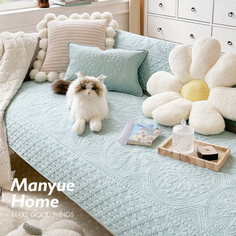 蔓越家 Vintage绗绣 法式复古纯棉沙发垫全棉靠背巾沙发套罩坐垫,淘宝优惠券,粉丝福利购,淘宝优惠卷