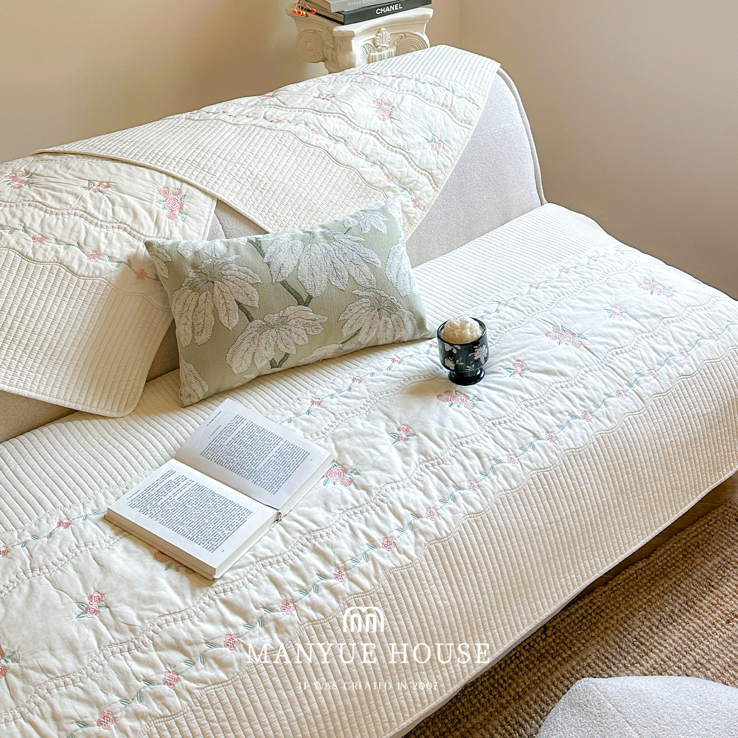 蔓越家 少女心玫瑰绣花全棉沙发垫纯棉沙发套罩靠背巾坐垫子盖布,淘宝优惠券,粉丝福利购,淘宝优惠卷