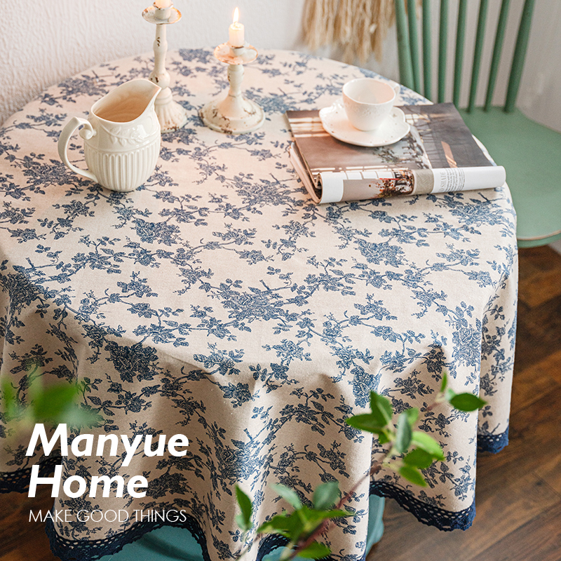 蔓越家  法式复古棉麻台布桌布家用盖巾蕾丝花边圆桌布床头柜台布,淘宝优惠券,粉丝福利购,淘宝优惠卷
