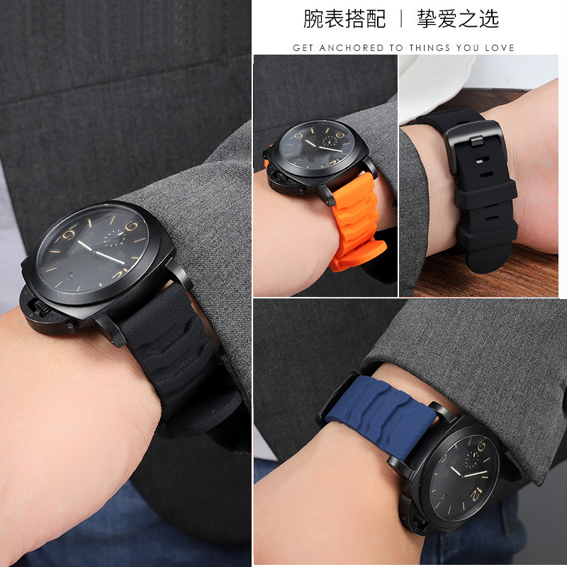 适配沛纳海硅胶表带男庐米诺胖大海PAM441 111蓝色运动橡胶带24mm - 图3