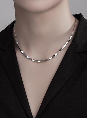 项链男生新款潮牌百搭高级感轻奢小众锁骨链简约方块男士吊坠配饰