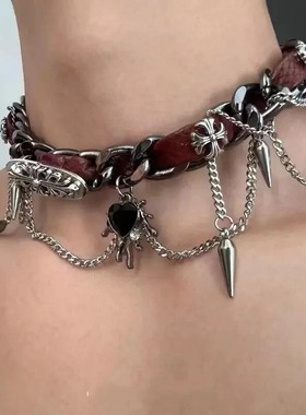 金属重工y2k甜酷风纽扣项链女锁骨链项圈choker颈环高级感颈链酷