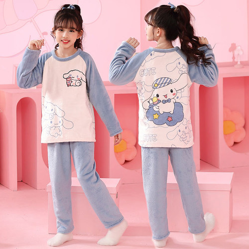 男童珊瑚绒睡衣秋冬装加绒加厚中大童可爱卡通家居服儿童保暖套装 - 图2