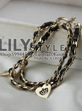 韩国饰品白色多层手链心形吊坠