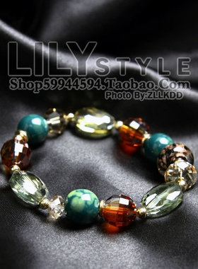 2015新款人气饰品 日韩精品 陶瓷彩石镶水晶手链 首饰实拍