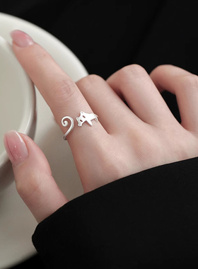 小众设计~999纯银猫咪戒指