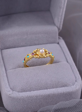 古法金宫廷~鎏彩珍珠戒指