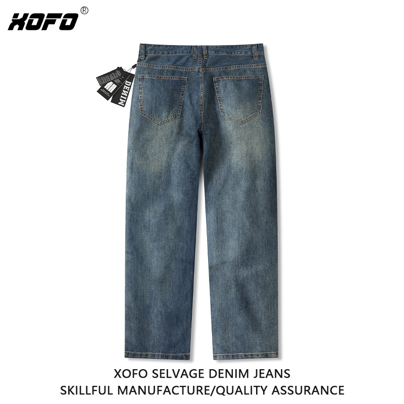 【定制裤长】xofo宽松直筒阔腿牛仔秋季新款裤子男士高端百搭