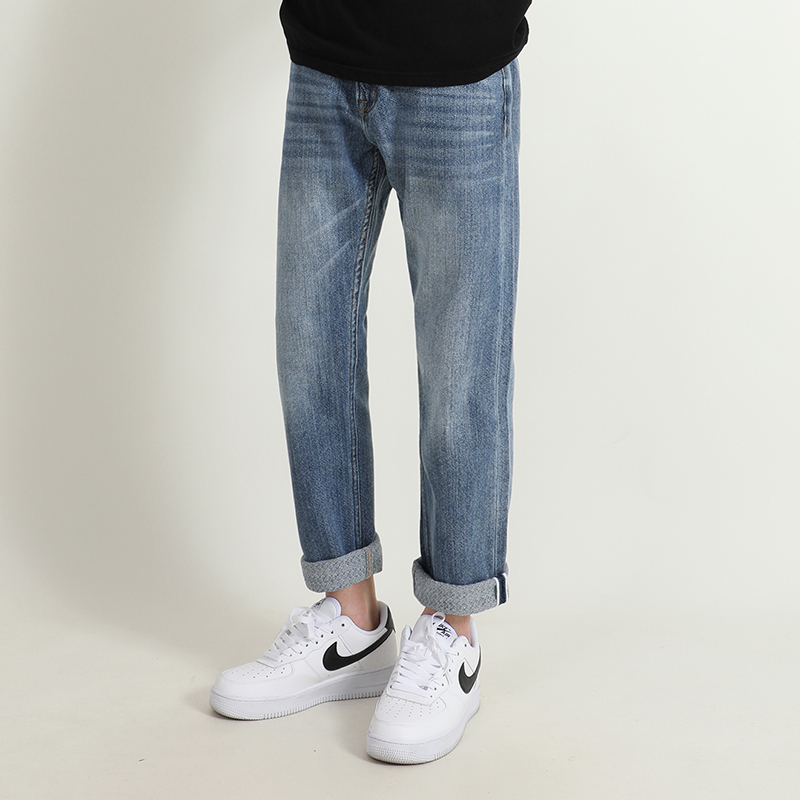 定制柔软纱面料 赤耳丹宁日系直筒宽松牛仔裤男款冬季款水洗裤子