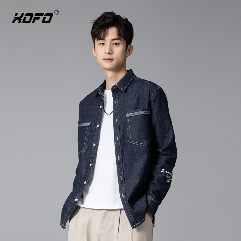 秋季新款牛仔刺绣工装男衬衫休闲宽松内搭打底男士长袖衬衣外套,淘宝优惠券,粉丝福利购,淘宝优惠卷