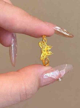 金店同款沙金缤纷蝴蝶戒指女烟雨梦蝶素圈开口戒子新款送女友