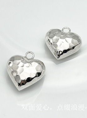 S925纯银大号锤纹爱心吊坠