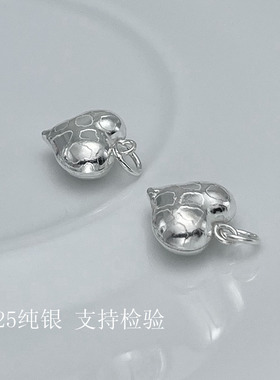 S925纯银地图纹爱心吊坠项链坠子