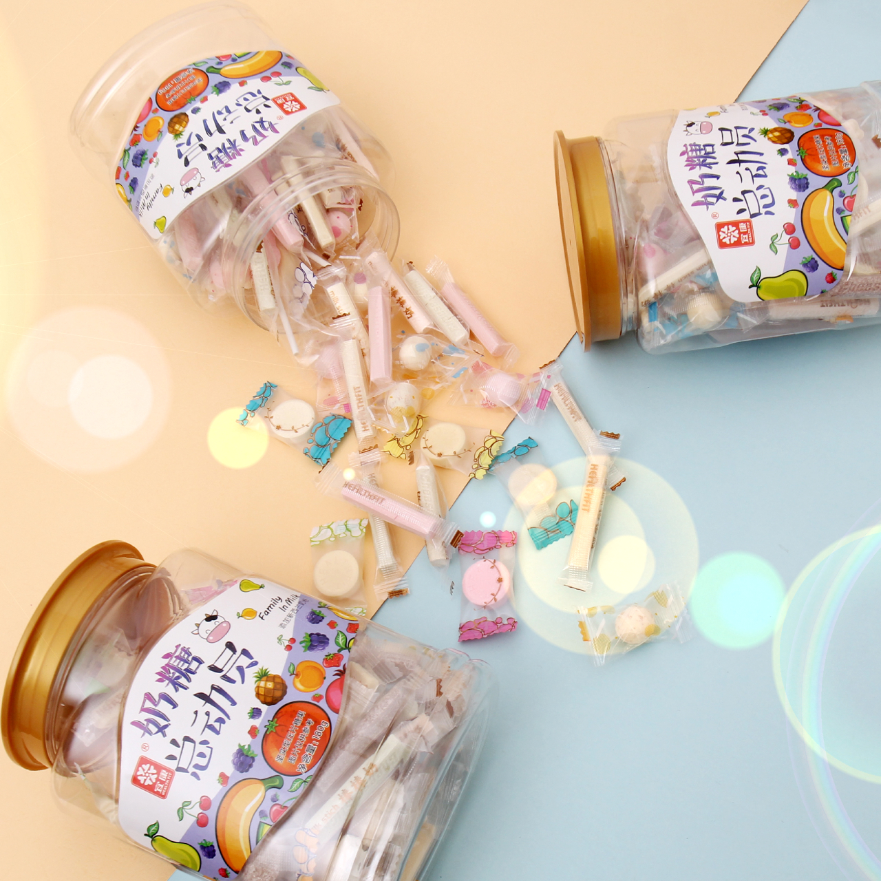 宜康旗舰店奶糖总动员奶片干吃罐装奶酪棒儿童零食健康营养3