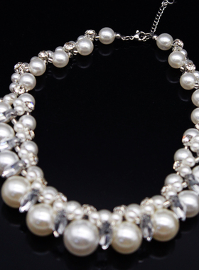 轻奢珍珠多层水钻锁骨链女款