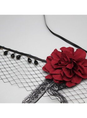 复古神秘颈花颈带面纱一款两用