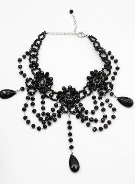 重工华丽水晶珠花项链复古颈链