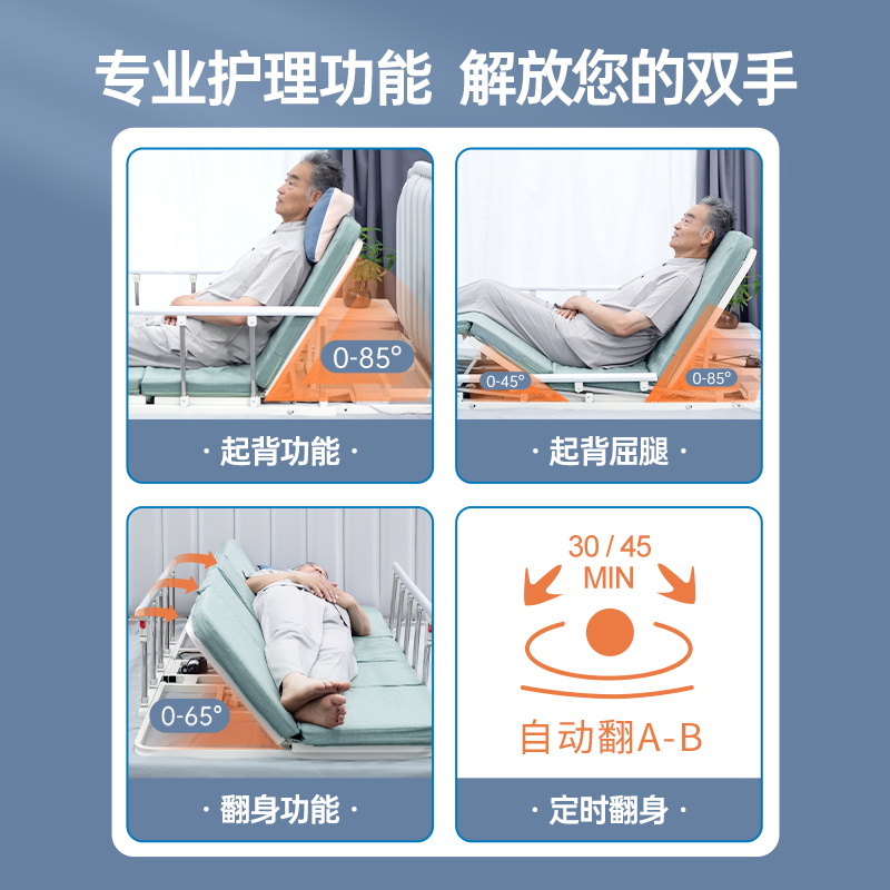 电动护理床全自动家用多功能瘫痪病人老人升降床垫医疗用翻身卧床 - 图0