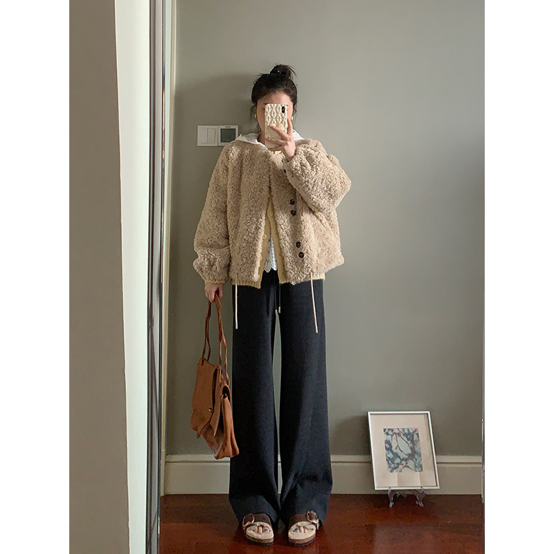 【现货款】花总吖  秋冬款韩系瘦腿深灰百搭色羊毛裤松紧腰休闲裤,淘宝优惠券,粉丝福利购,淘宝优惠卷