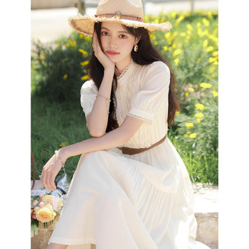 Sukumoto Tea Break French Dress 2024 Summer New A-line High Waisted Mid-Length Off-White Skirt for Little People