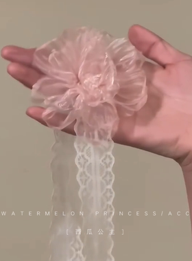 「蕾丝山茶花」蕾丝花朵项链女粉色山茶花锁骨链颈链choker颈带