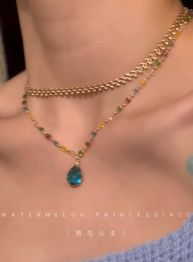 「埃及艳后」双层叠戴项链女款2025新款高级感小众轻奢多彩锁骨链