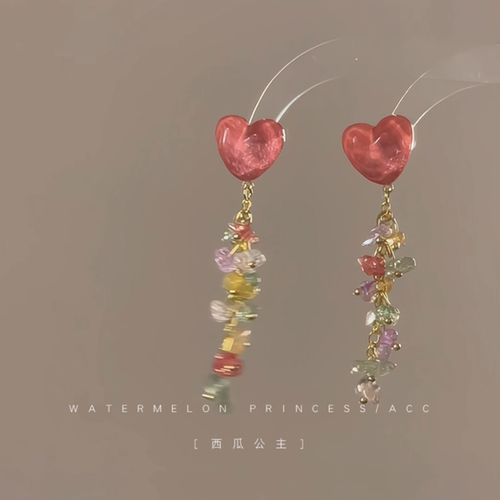 「Q糖爱心」夏日多巴胺耳环2025新款爆款高级感彩色流苏耳饰女 - 图0