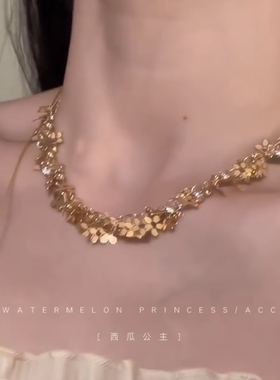 「金色花海」金色花朵项链女轻奢小众锁骨链高级感抽拉颈链配饰