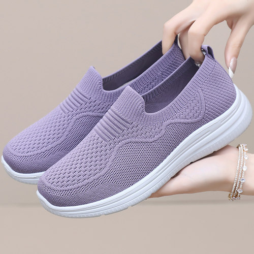 春秋款老北京布鞋女单鞋飞织面透气舒适软底防滑中老年妈妈健步鞋 - 图1