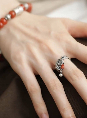 吉吉利利吉言秤砣流苏戒指女中国风复古做旧开口个性指环国潮饰品