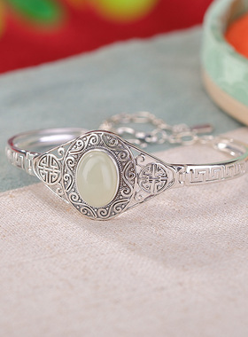 复古做旧吉祥回纹蛋面手链女镂空时尚简约手镯民族风古风手环饰品