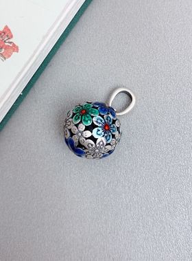 珐琅彩花球吊坠民族风圆形景泰蓝花绣球项链锁骨链国风个性吊坠