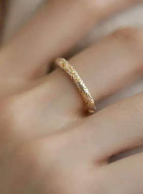 复古做旧戒指女镀金祥云金箍棒指环开口可调节复古国风小清新戒子