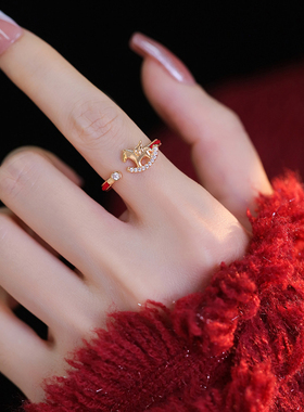 本命年小马红绳开口戒指女款2026新款爆款小众设计马上有钱食指环