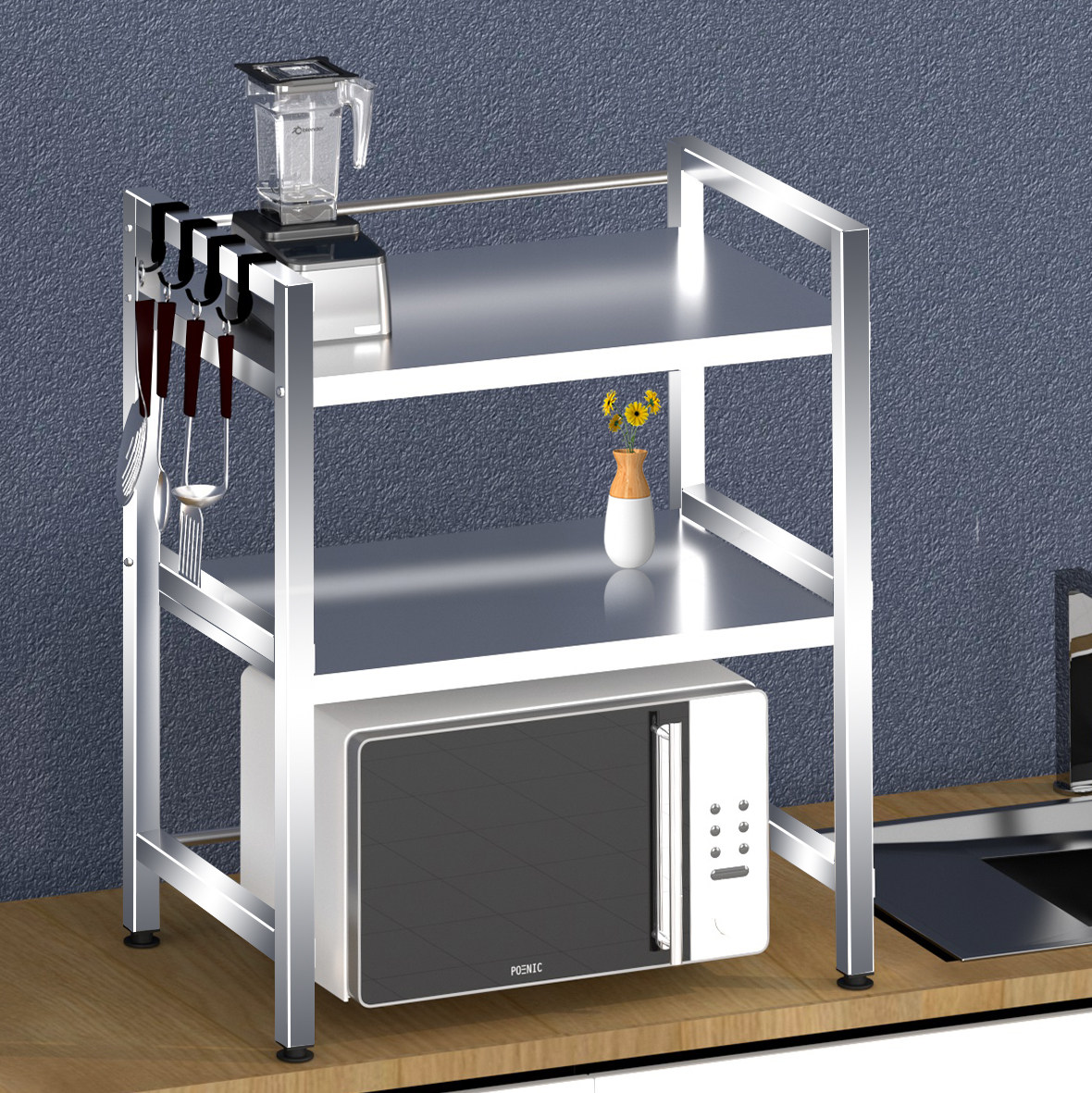 加厚不锈钢厨房置物架多层桌面隔板架收纳烤箱微波炉多功能储物架,淘宝优惠券,粉丝福利购,淘宝优惠卷