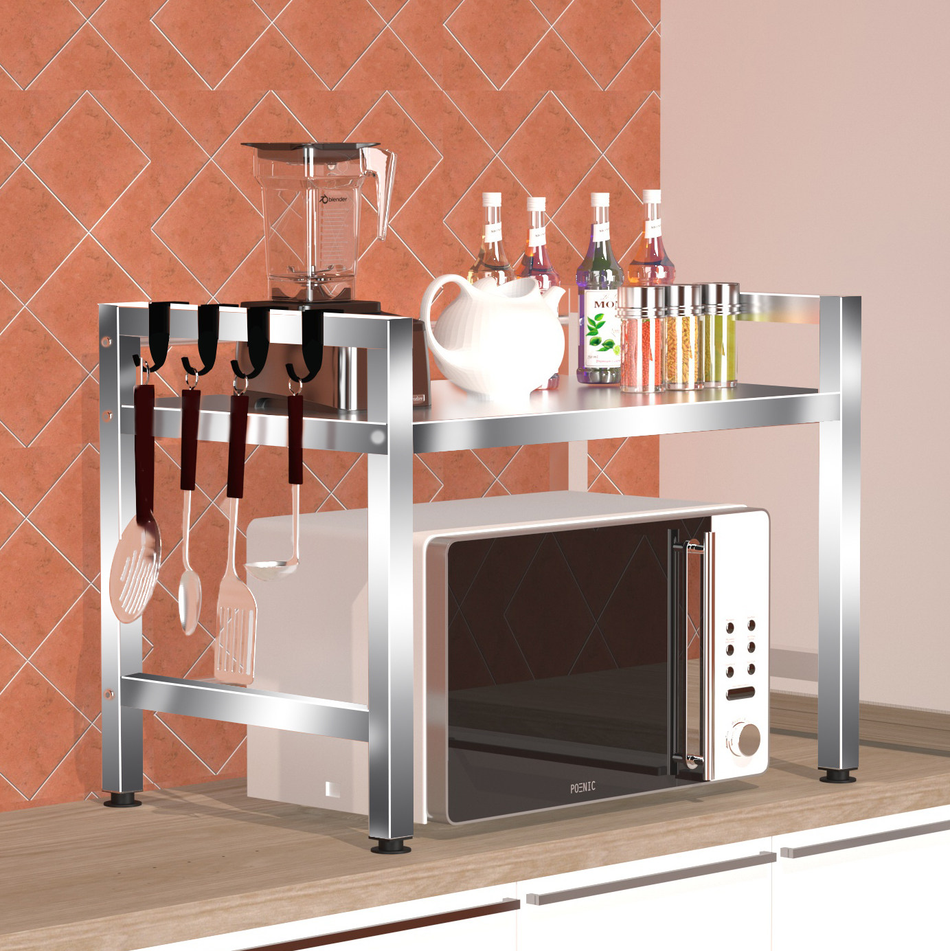 加厚不锈钢厨房置物架多层桌面隔板架收纳烤箱微波炉多功能储物架,淘宝优惠券,粉丝福利购,淘宝优惠卷