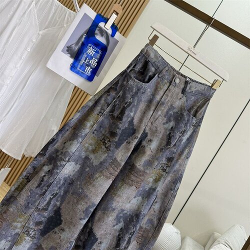 奥特莱斯~清仓捡漏松紧高腰酷飒慵懒风涂鸦阔腿镰刀裤气球裤女秋 - 图1