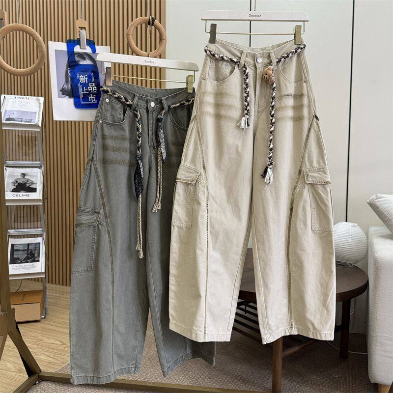 奥特莱斯~清仓捡漏早秋新款宽松慵懒风工装阔腿弯刀裤百搭休闲裤,淘宝优惠券,粉丝福利购,淘宝优惠卷