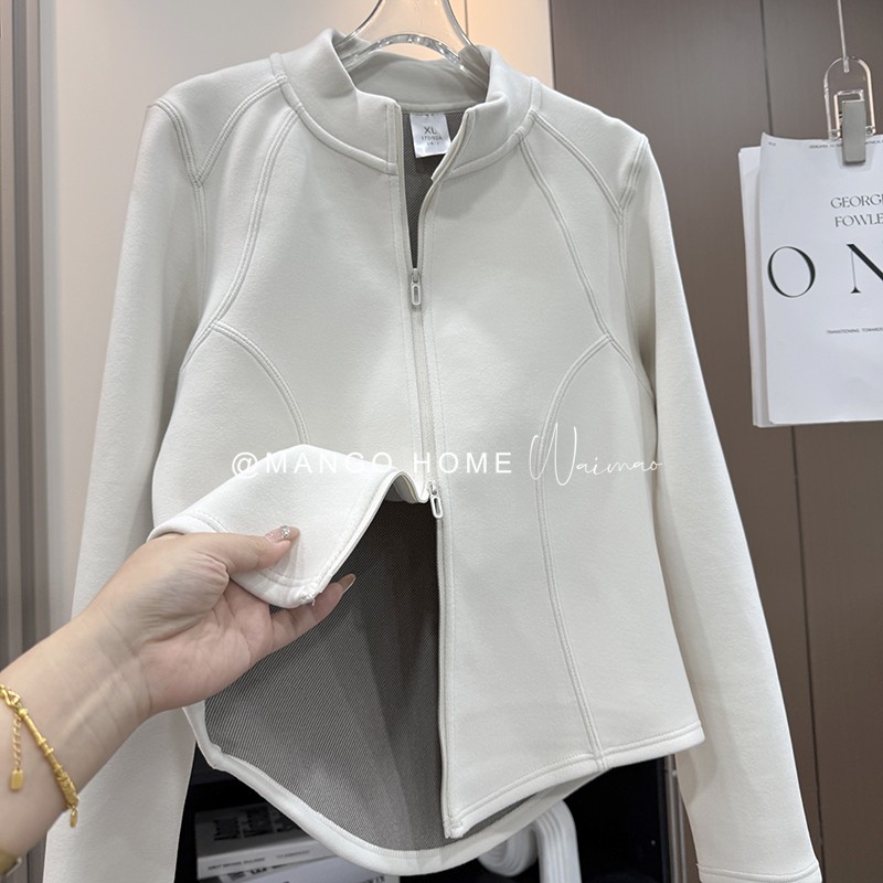 LU系风！升级版小蛮腰秋冬暖炉石墨烯双面绒保暖双拉链外套夹克女 - 图1