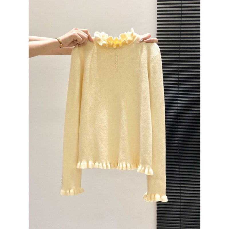 奥特莱斯~撤柜大牌木耳边半高领钉珠针织毛衣女显瘦温柔打底上衣,淘宝优惠券,粉丝福利购,淘宝优惠卷