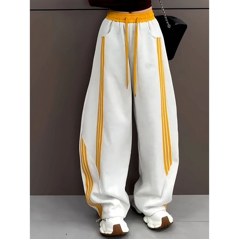 清仓捡漏~撤柜大牌美式复古条纹运动裤女宽松休闲垂腿工装感阔裤,淘宝优惠券,粉丝福利购,淘宝优惠卷