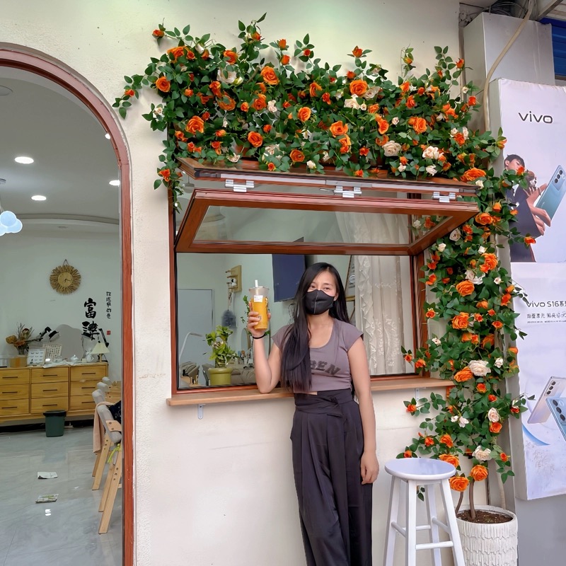 仿真玫瑰花假花藤条绿植塑料藤蔓花墙造景空调管道遮挡装饰墙壁挂 - 图2