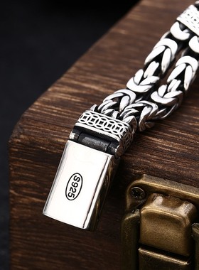 镀925银复时尚古貔貅泰银手链粗款男士霸气潮流个性手链