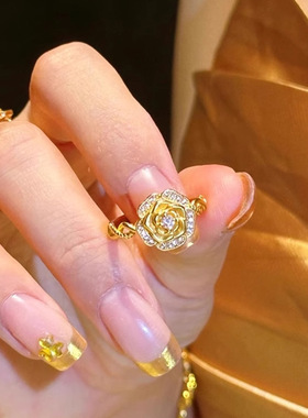 新品「倾城佳人」玫瑰花戒指女精