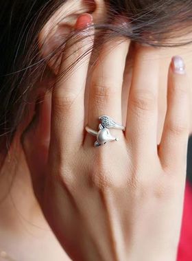 新款小狐狸戒指中指食指单身可爱