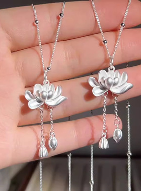 新款新中式莲花项链女小众设计高