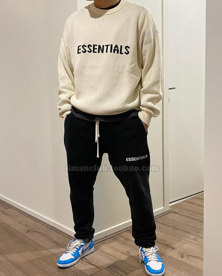 Gman高街FOG ESSENTIALS复线胸前字母提花双层针织圆领针织衫毛衣 - 图0