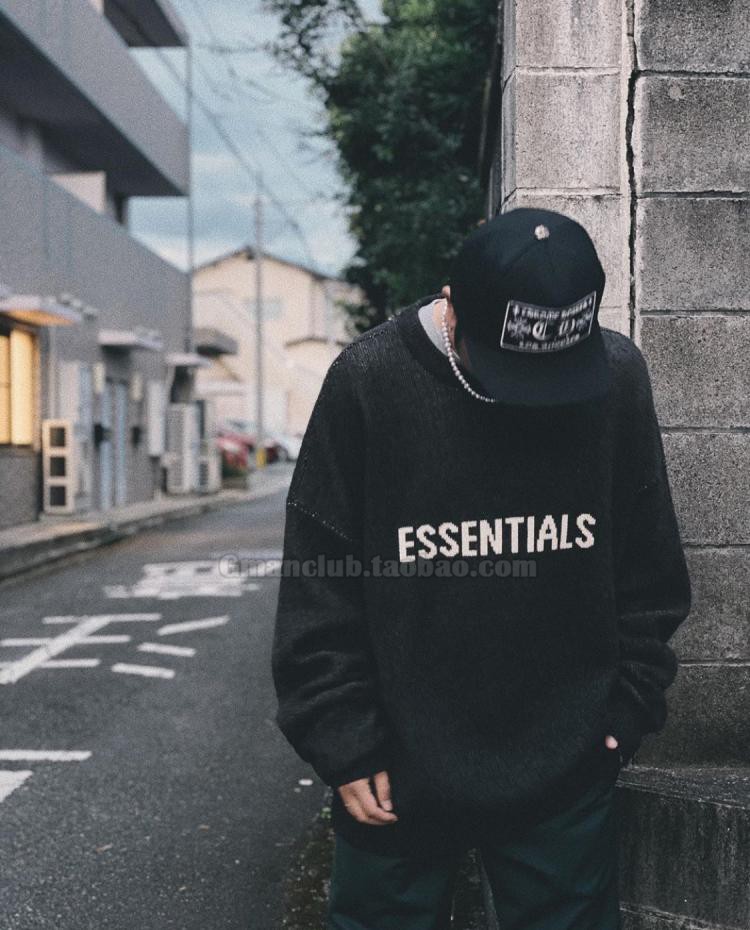 Gman高街FOG ESSENTIALS复线胸前字母提花双层针织圆领针织衫毛衣 - 图2